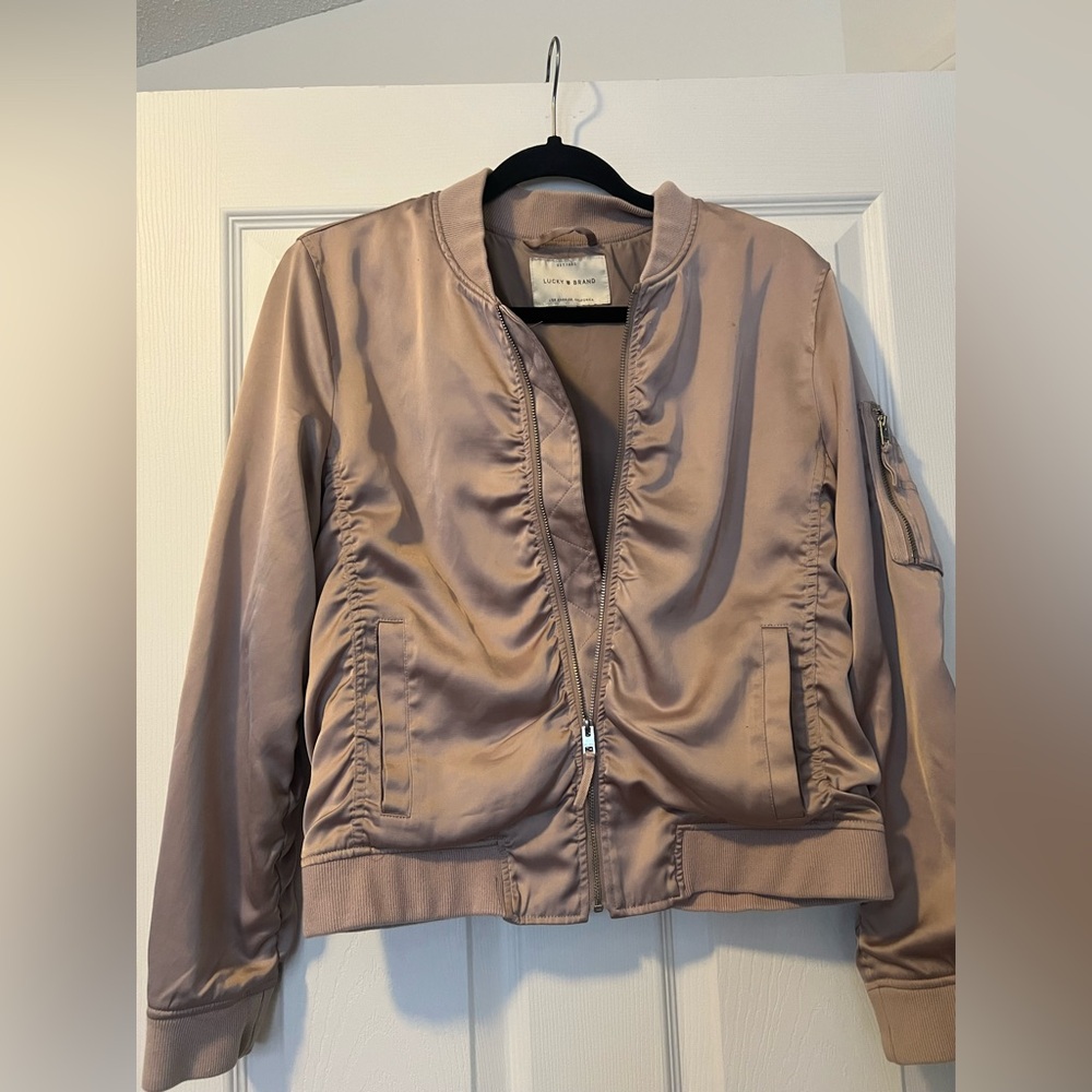 Lucky Brand Satin Bomber Jacket Dusty Pink size M